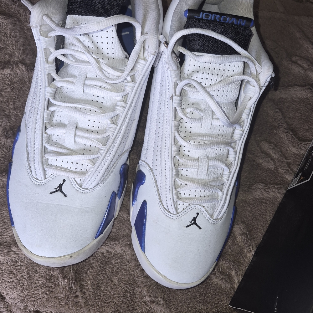 Jordan White and Blue High-Top Sneakers - Picture 2 of 5